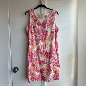 J.Jill Love Linen sleeveless shift dress tropical palm leaf size 12